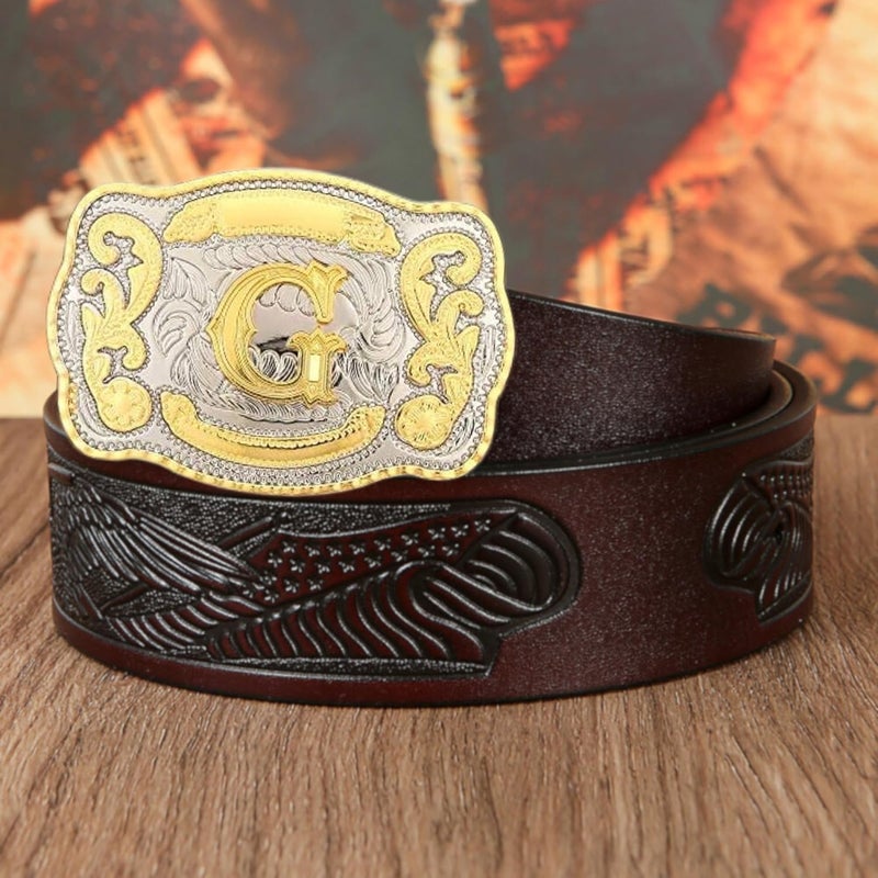 WMG Western Belt Buckle Initial Letters ABCDMRJ to Z Cowboy Belt Buckle, Rodeo Buckles for Men & Women Fits Up to 2 Inch Belts - Image 3